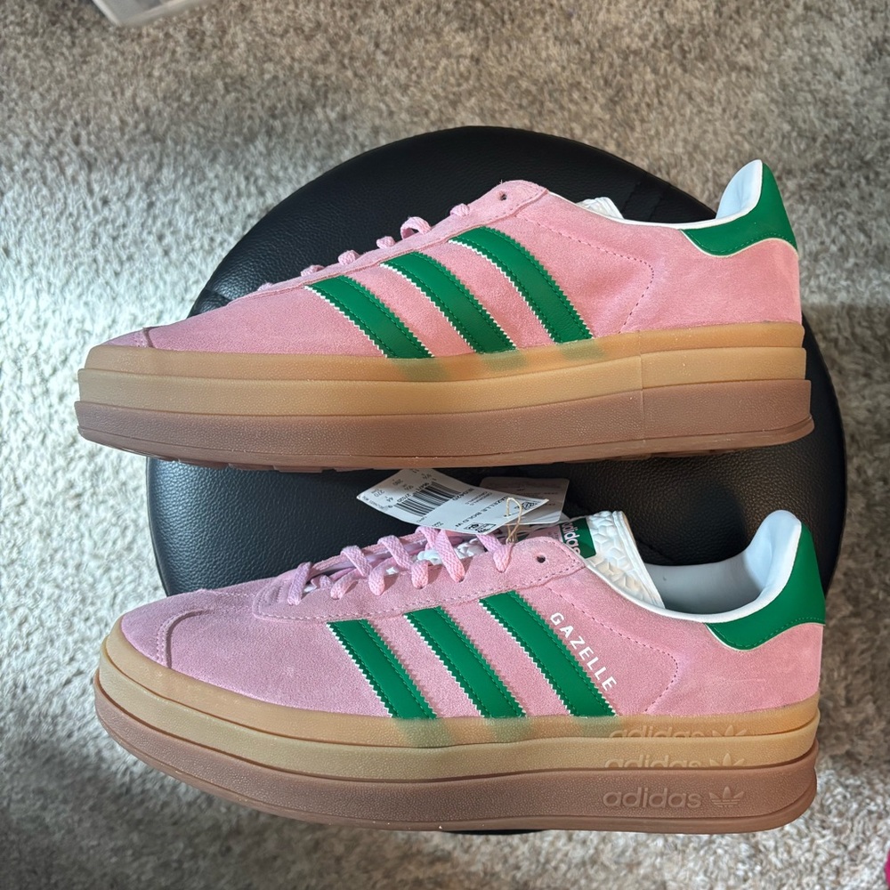adidas Gazelle Platform Sneakers in Pink and Green with Gum Sole - Picture 7 of 10